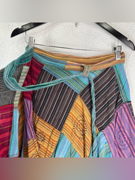 Patchwork Wrap Around Skirt Boho Hippie 100 Cotton Maxi Skirts One Size Nepal OS - Picture 7 of 16